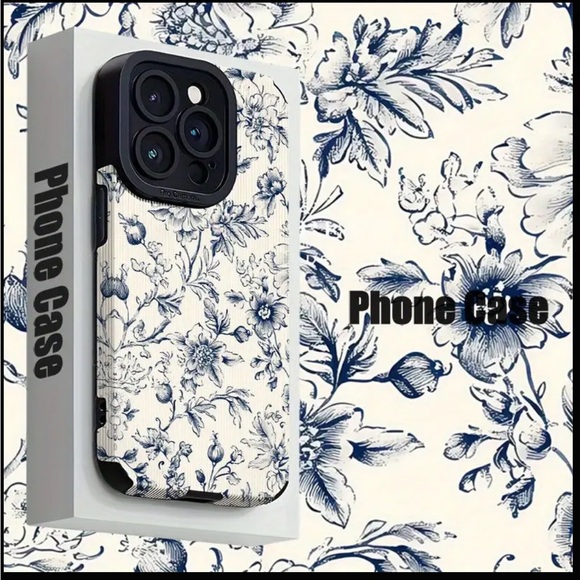 Apple iPhone Phone Case Vertical Stripes PU Leather Texture Blue Floral Patter - Picture 2 of 5